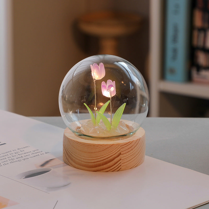 Artificial Tulip Flower Night Light - Handmade DIY LED Lamp for Bedroom Decor