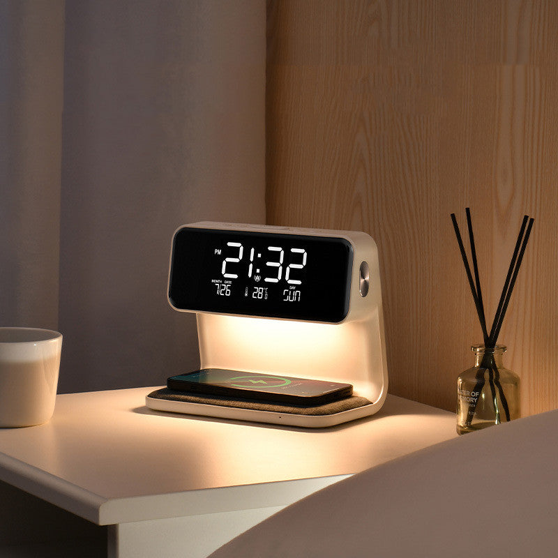 3-in-1 Creative Bedside Lamp: Wireless Charging, LCD Screen Alarm Clock, and Phone Charger - Minihomy