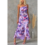 Summer Floral Print One-Shoulder Suspender Dress for Women - Casual Long Dress