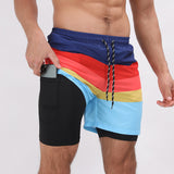 Gradient Printed Beach Shorts - Double Layer Casual Sport Shorts