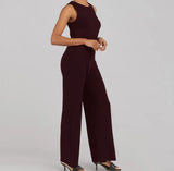 Solid Color Jumpsuit Sleeveless Tops Tie Elastic Pants Romper