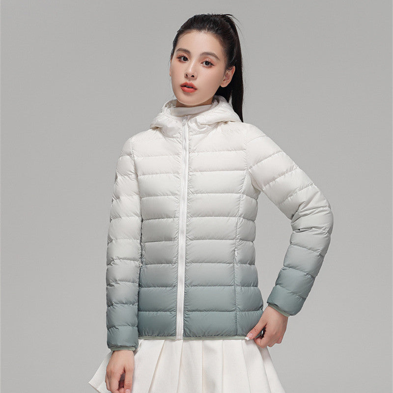 Women's Autumn And Winter Lightweight Down Jacket Hooded Gradient Color