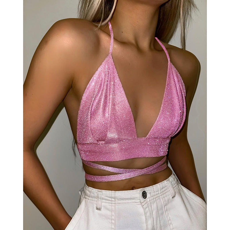 Women's Girl Straps Inside The Tank Top Wind Spring Halter Backless Tops