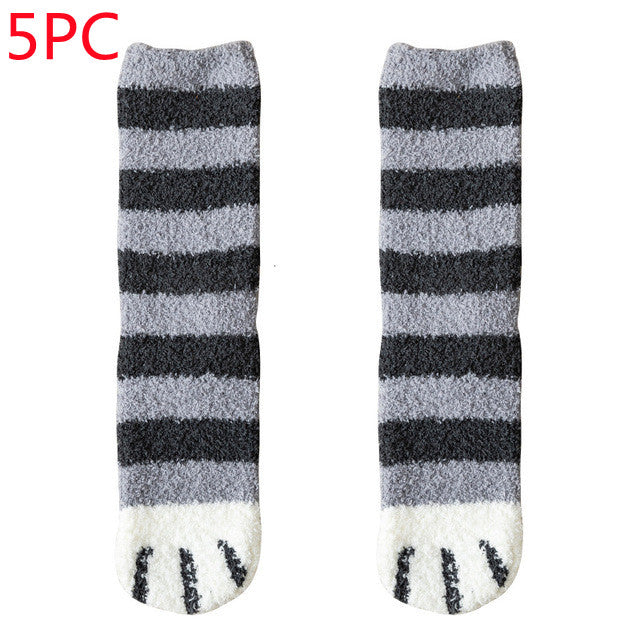 Women's Coral Fleece Cat Paw Pattern Thick Warm Socks