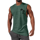 Coconut Tree Embroidery Vest - Summer Beach Tank Tops Workout Muscle Men Sports Fitness T-shirt