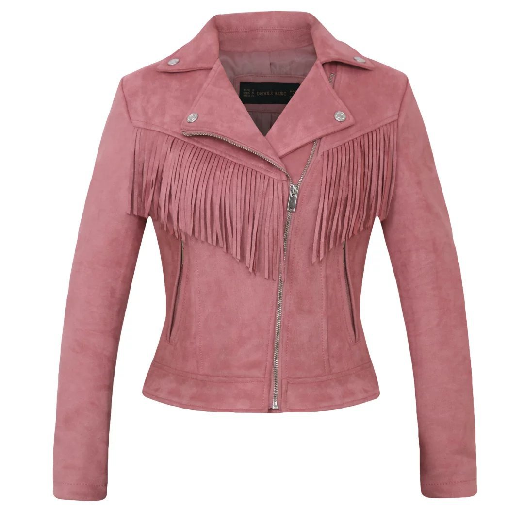 Autumn and winter womens Lapel tassel suede coat leather jacket