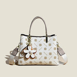 Fashionable Printed Tote Bag with Flower Pendant - Large-Capacity Shoulder Bag for Women