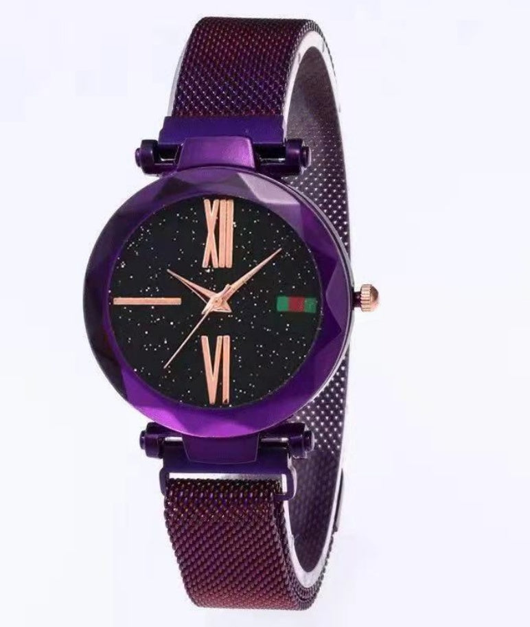 Luxury Women Watches Mesh Ladies Clock Magnet Buckle Starry Diamond Geometric Surface Quartz Wristwatch - Minihomy