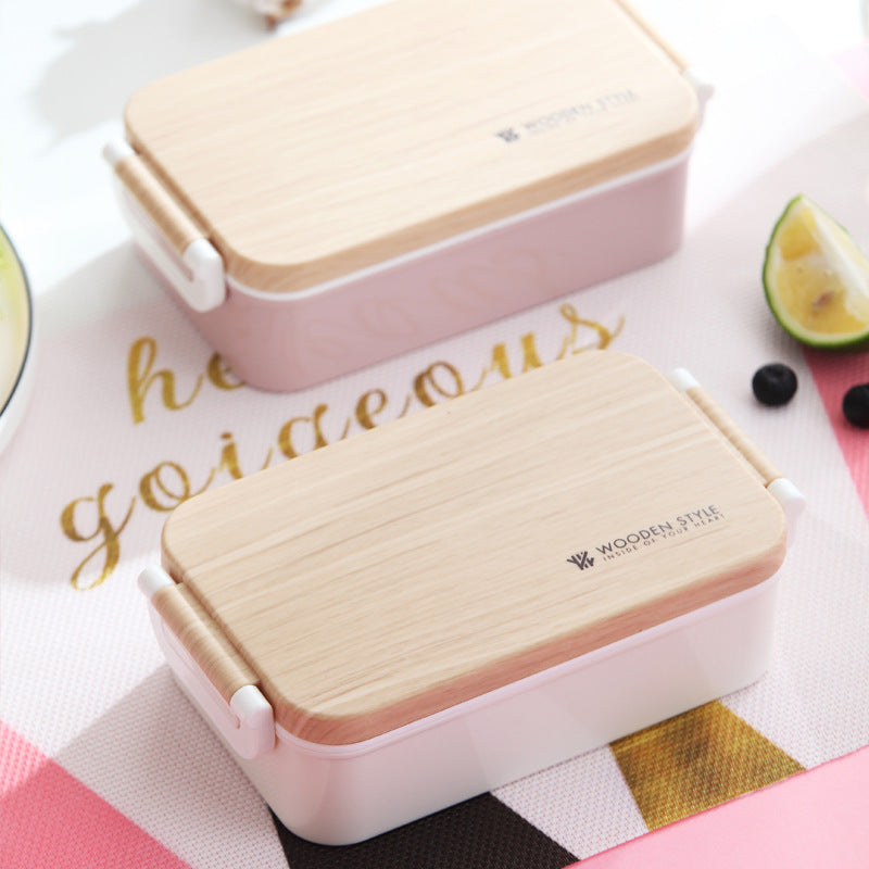 Rectangular wooden student lunch box