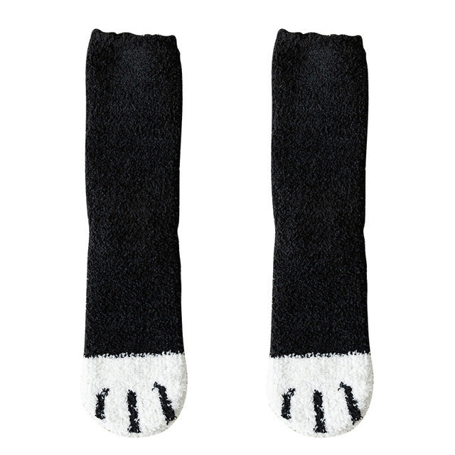 Women's Coral Fleece Cat Paw Pattern Thick Warm Socks