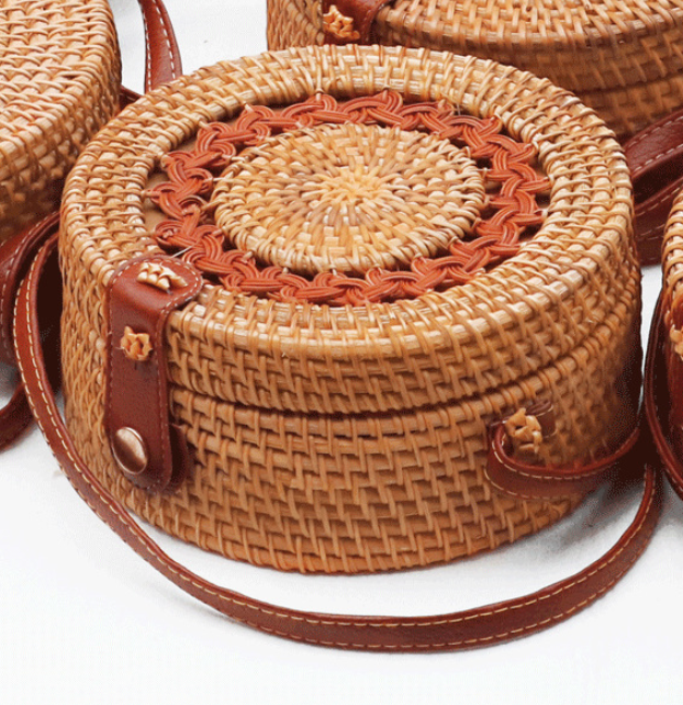 Woven Handmade Ladies Design Circle Bohemia Rattan Cross Body Shoulder Bag