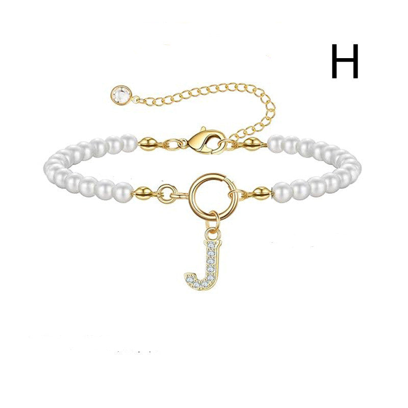 Personalized Initial Bracelet with Pearl Charm - A-Z Letter Toggle Clasp Jewelry Gift for Women - Minihomy