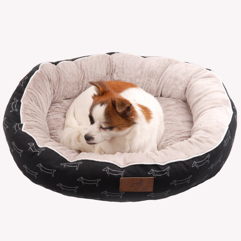 Cozy Round Dog Bed - Black Removable Cover