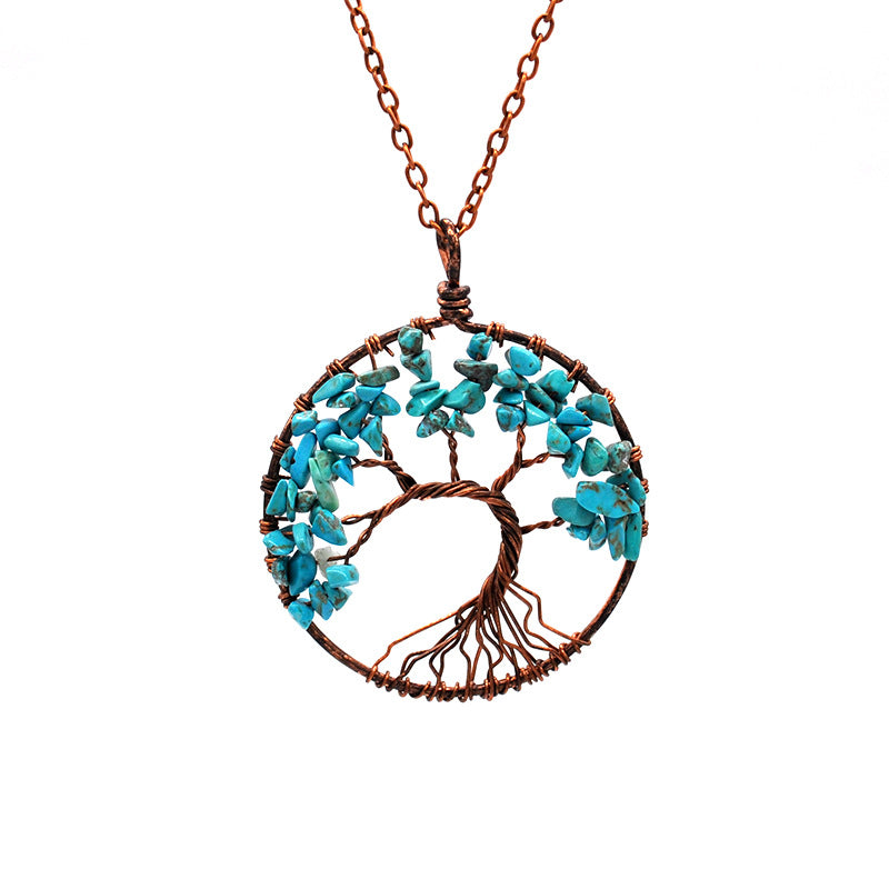 Tree Of Life Pendant Necklace Copper Crystal Natural Stone Necklace