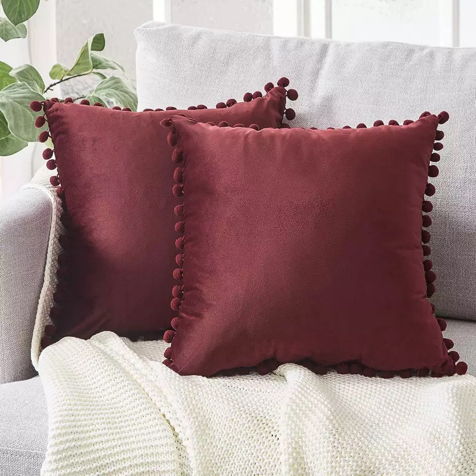 Ball lace pillow velvet solid color sofa short plush ball cushion cover