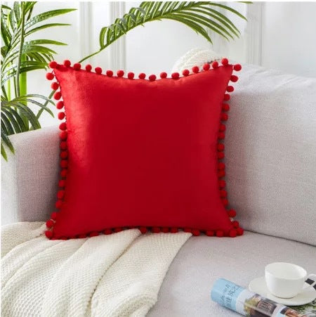 Ball lace pillow velvet solid color sofa short plush ball cushion cover