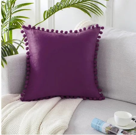 Ball lace pillow velvet solid color sofa short plush ball cushion cover