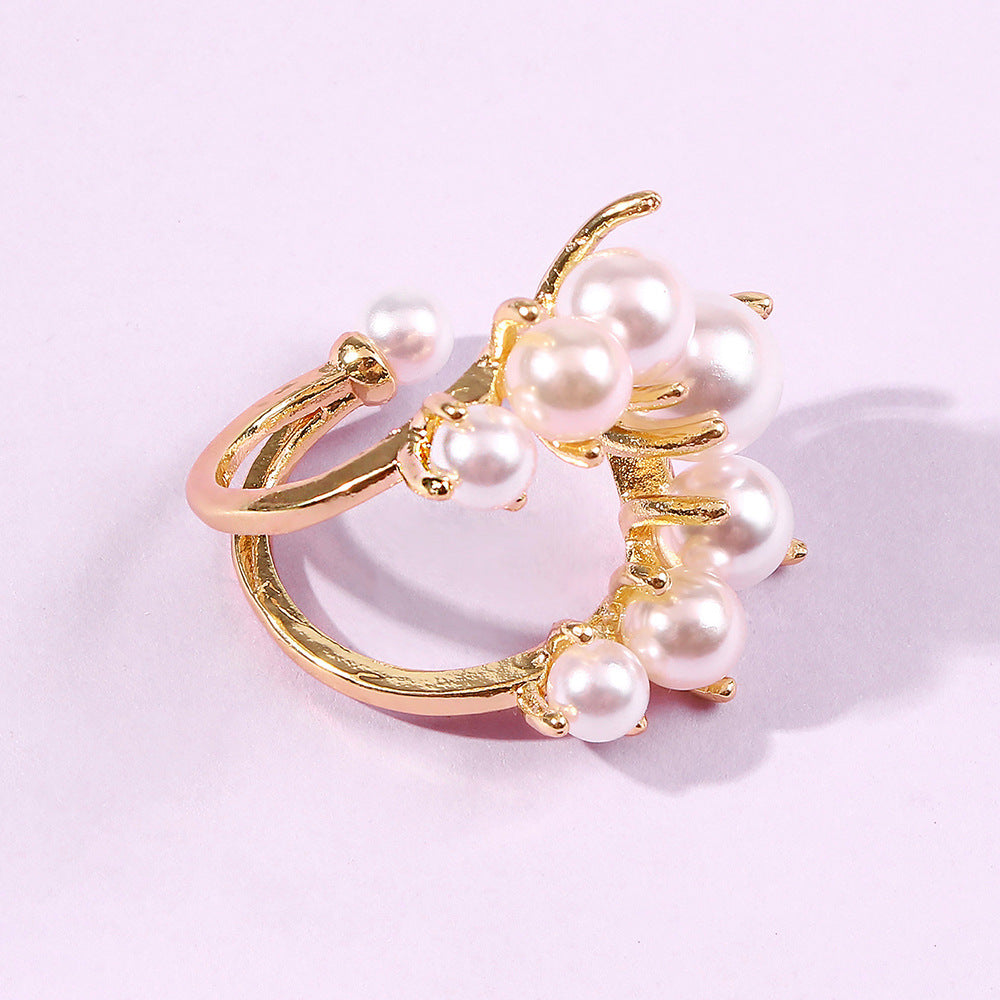 Big Geometric Pearl Paved Rings for Women - Minihomy