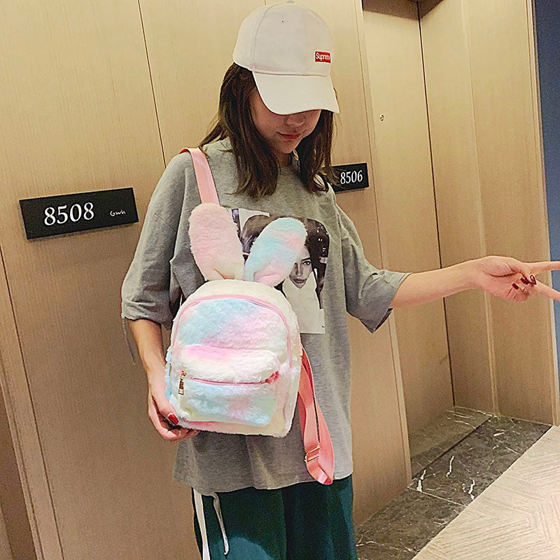 Plush Bunny Ears Backpack Female Backpack - Minihomy