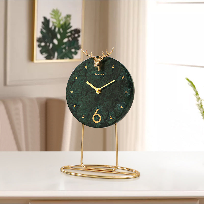 Light Luxury Marble Decoration Clock Home Desktop Clock Ornaments Modern Metal Seat Clock Ornaments Simple Quartz Clocks - Minihomy