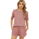 Short-sleeved Two-piece Threaded Sports Round Neck Casual Home Wear