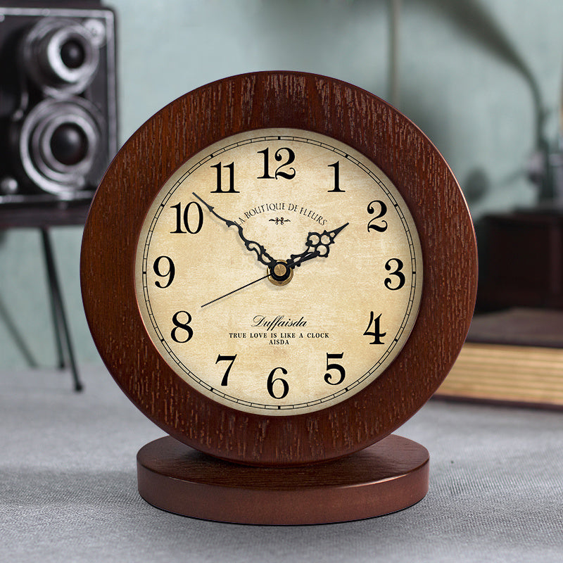 Living Room American Simple Wooden Clock Table Clock Mute Modern Bedroom Table Clock - Minihomy