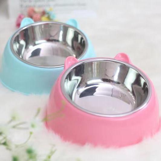 Double Bowl Stainless Steel Dog Bowl - Non-Tip, Cartoon Design, Water & Food Feeder for Cats & Dogs