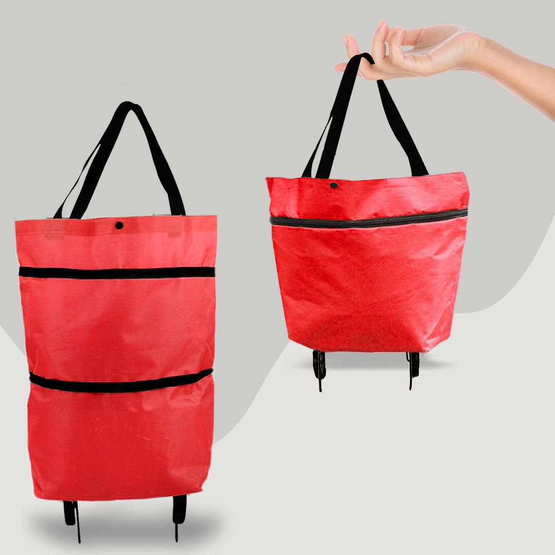 2 in 1 Foldable Shopping Cart with Wheels Premium Oxford Fabric Multifunction Shopping Bag