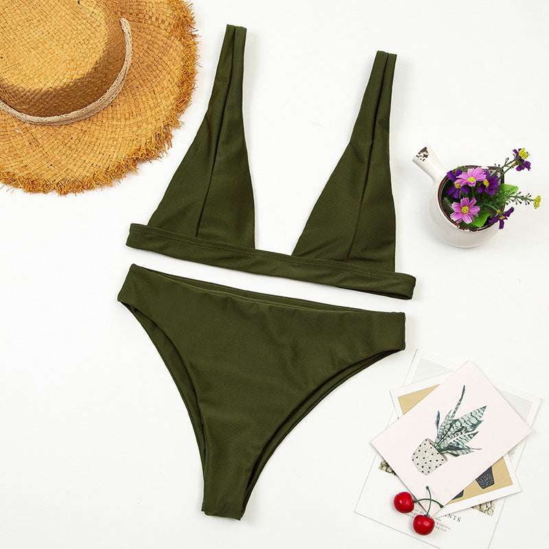 Bikini  Deep V  Swimsuit Beach High Waist Two Piece Brazilian Swimwear