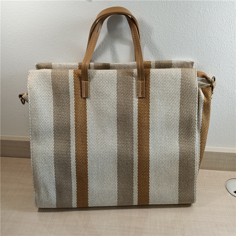 One-shoulder Striped Portable Canvas Bag Student Fashion Portable Lady Messenger Bag