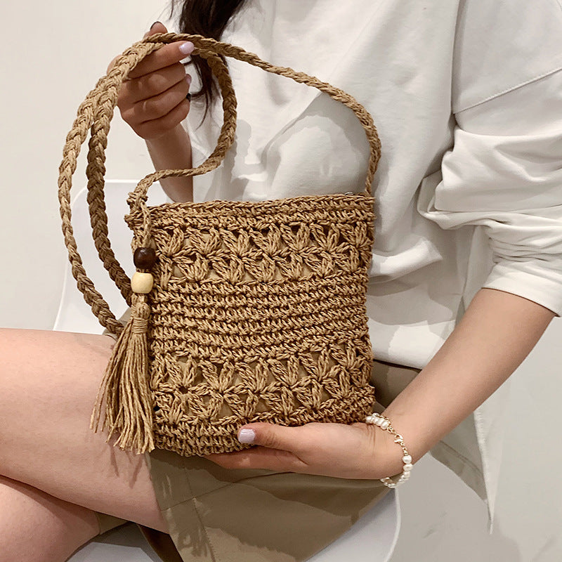 Women Straw Handmade Woven Summer Vacation Beach Small Crossbody Bags