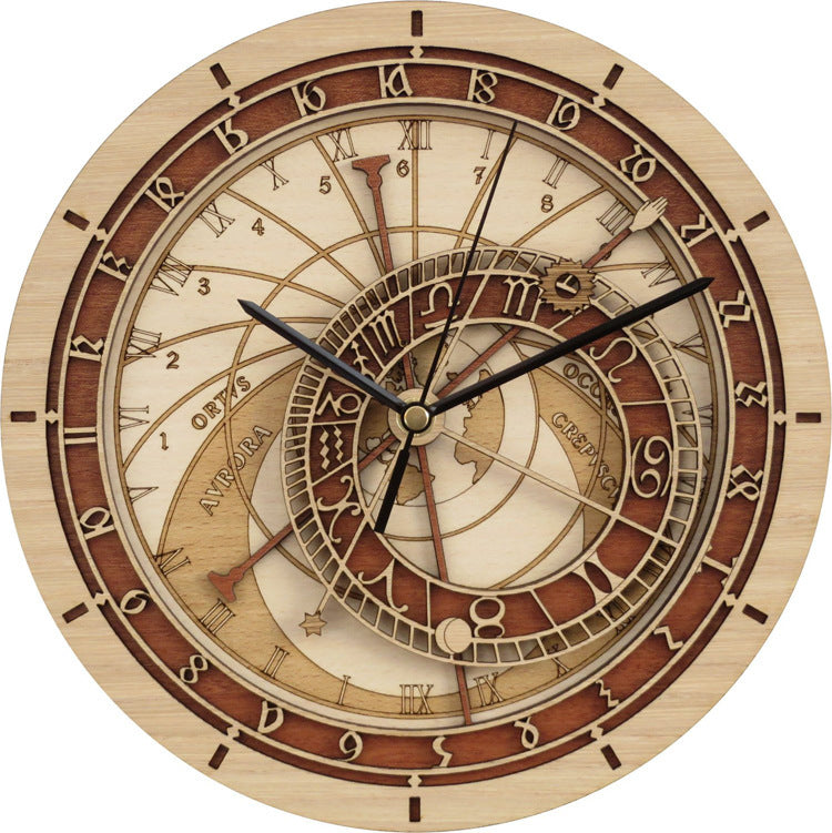 Wooden Astronomical Clock Creative Living Room Wall Clock Quartz Clock