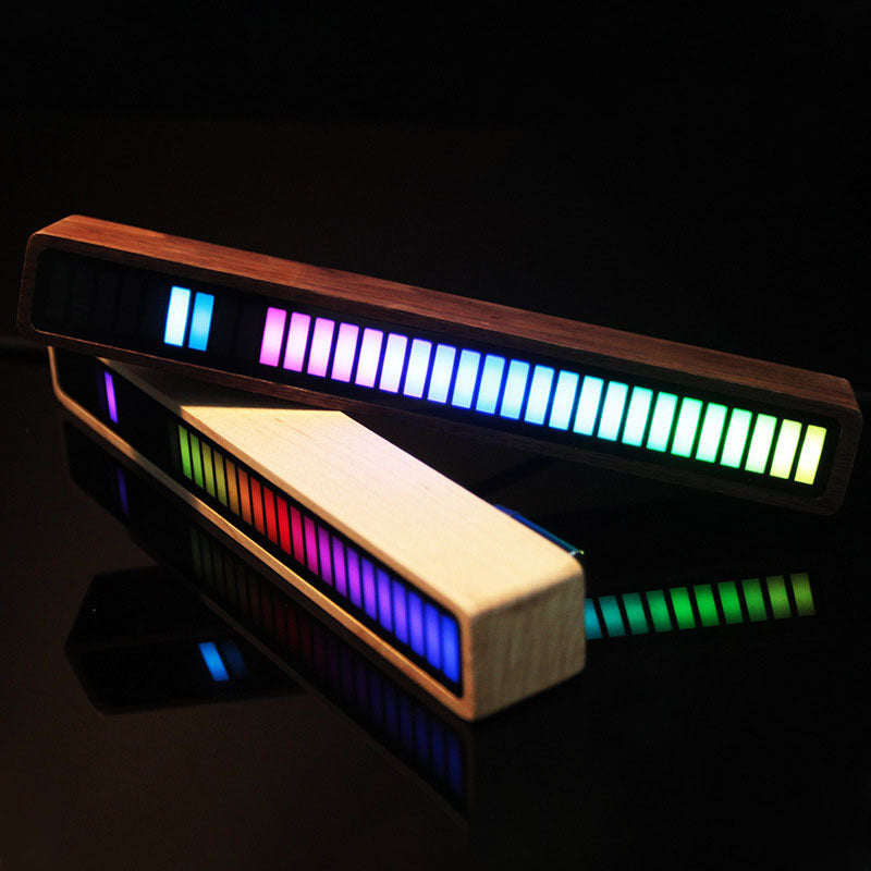 Bluetooth Voice Control Car Audio VU Meter with RGB LED Lights - Solid Wood Spectrum Rhythm - Minihomy