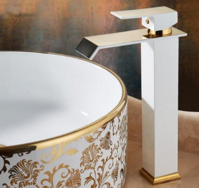 All Copper Hot And Cold Water Waterfall Black And White Paint Golden Basin Art Faucet - Minihomy