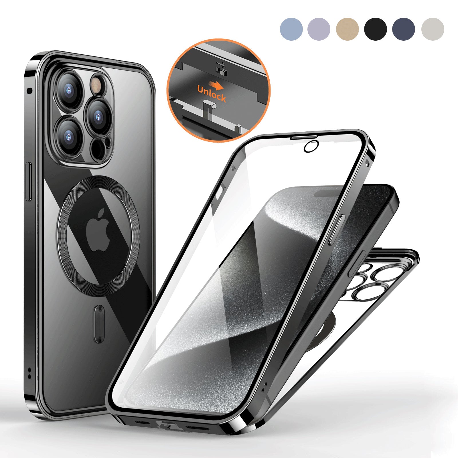 Full Protection Phone Case with Magnetic Wireless Charging & Double Lens