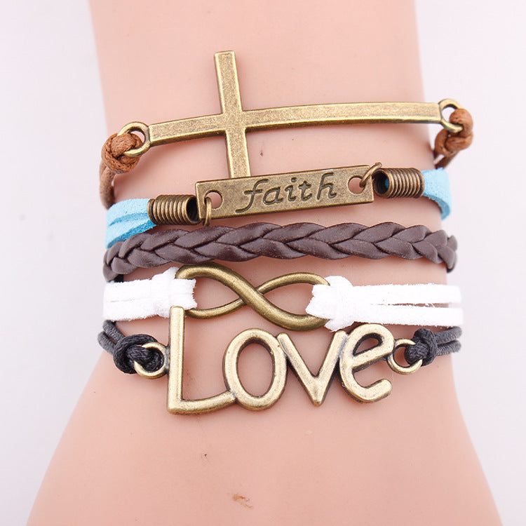 Love pendant faith letter jewelry multi-layer woven rope bracelet - Minihomy