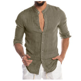 Spring Men's Casual Shirt Button Linen Cotton Comfortable Daily Tops Long Sleeve Shirt