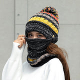 Thick Warm Fleece Inside Knitted Hat Scarf Set 3pcs Winter Hats