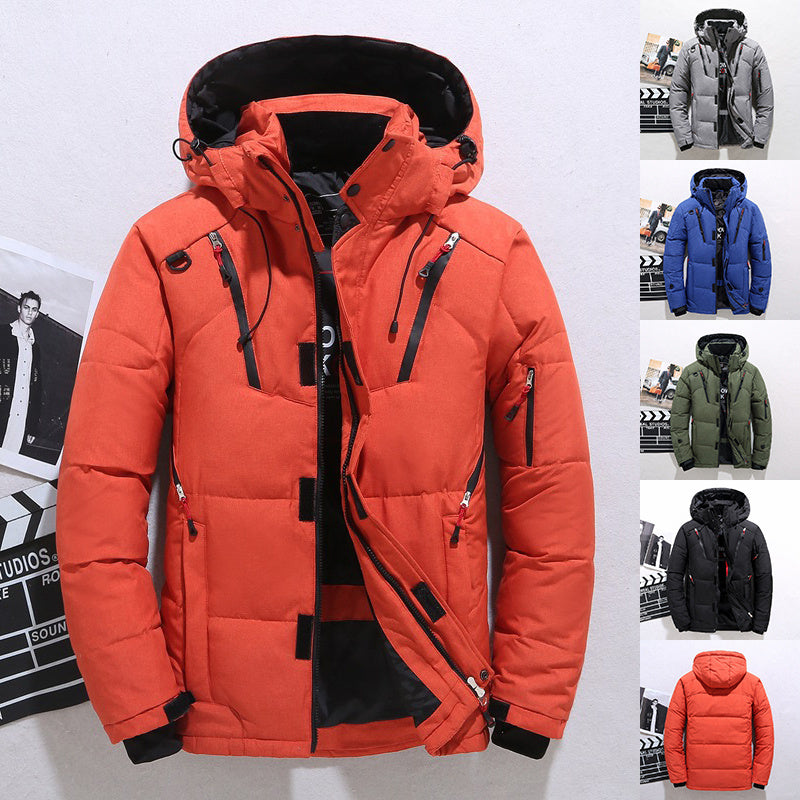 Men's Windproof Hooded Jacket - Warm Outdoor Sports Coat with Pockets