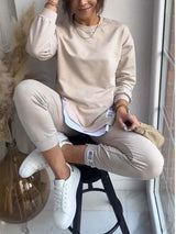 Kadın Spor Takım Elbise Moda Yırtmaç Tasarım Sweatshirt Üst Ve Slim Fit Pantolon Eşofman Altı Rahat İki Parçalı Takım Kıyafet