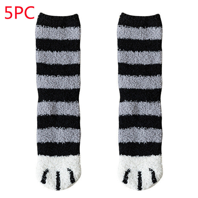 Women's Coral Fleece Cat Paw Pattern Thick Warm Socks