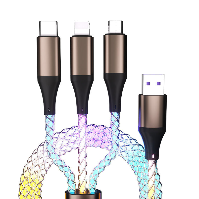 RGB One Drag Three Illuminated Data Cable - Fast Data Transfer, Colorful Lighting