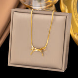 Gold Snake Chain Necklace with Bowknot Charm - Elegant Choker Jewelry for Women