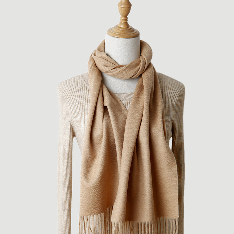 Solid Color Autumn And Winter Tassel Pure Cashmere Scarf For Women