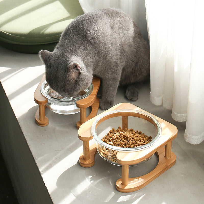 Glass Cat Food Bowl - Elevated Pet Feeder for Cats