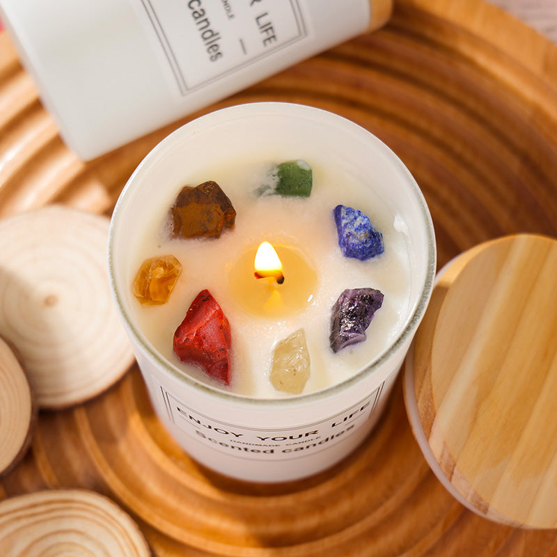 Natural Crystal Stone Aromatherapy Candle Soy Wax Smokeless Candles Gift Box Christmas Hand Gift - Minihomy