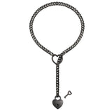 Adjustable Heart Lock Cuban Chain Necklace with Key - Silver/Gold