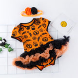 Halloween Pumpkin Short Sleeve Romper