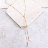 White pointed crystal double chain necklace