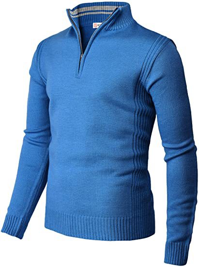 Men's Casual Slim Pullover Knit Zipper Stand Collar Polo Shirt